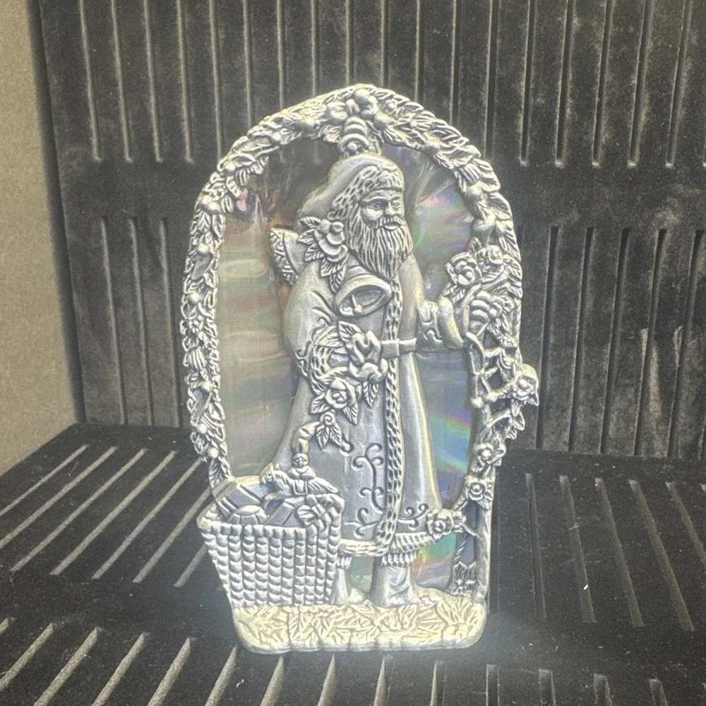 Vintage Santa ‎ Votive Holder Stained Glass Pewter